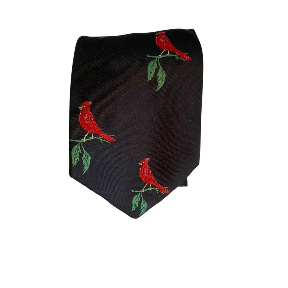 Belk Mens Black Cardinal State Bird of North Carolina Embroidered Necktie 4"